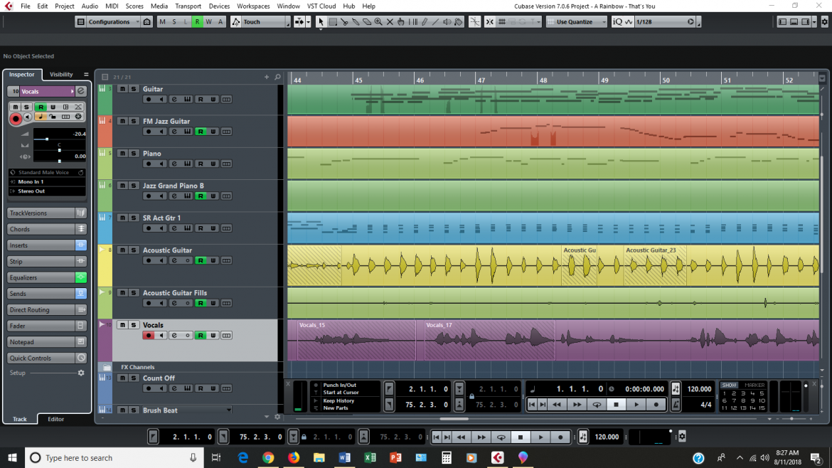 Screenshot of Cubase Project Rainbow Terry Heban Songwriter